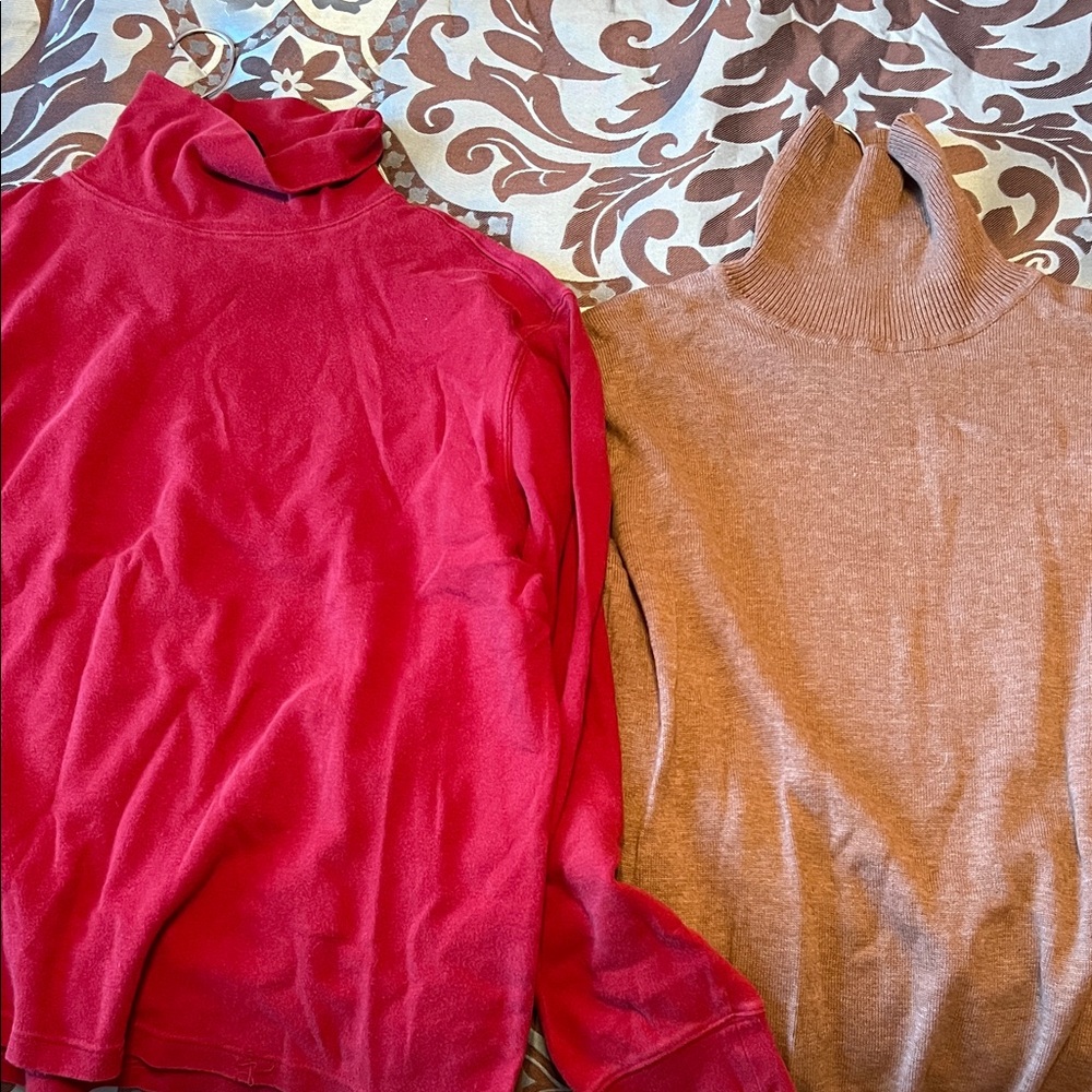 Cozy Red and Brown Turtleneck Sweater Set